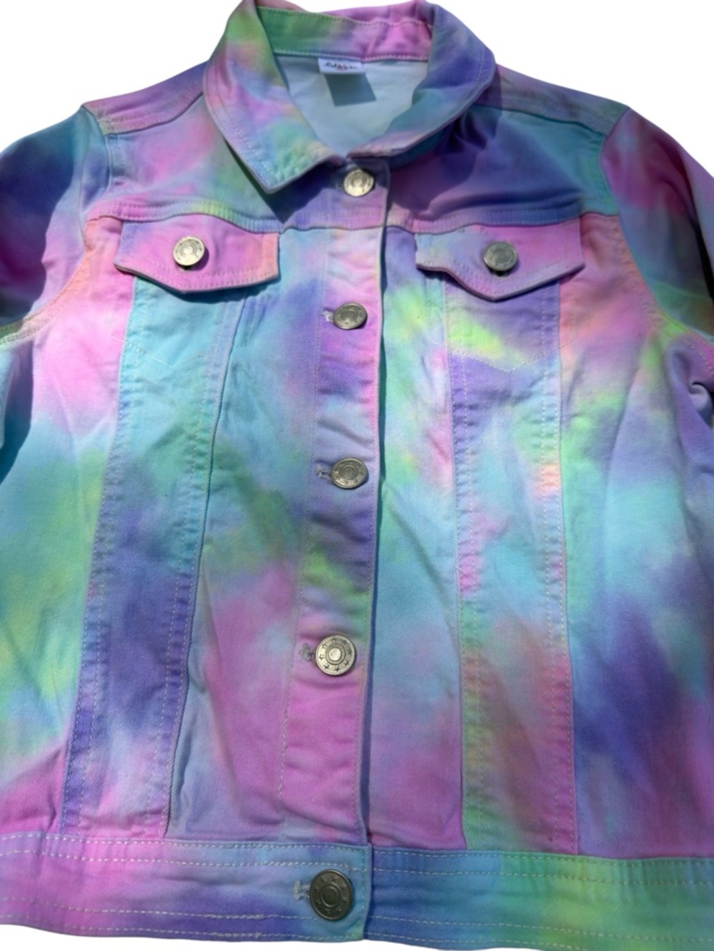 Fabkids Pastel Tie Dye Denim Jacket Girls L 10/12 Stretch Kidcore Aesthetic - Picture 3 of 13
